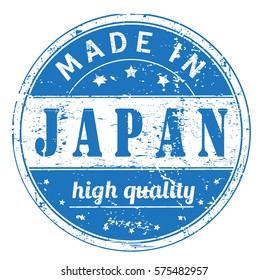 rubber stamp with text "made in Japan, high quality" on white, vector illustration