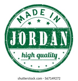 rubber stamp with text "made in Jordan, high quality" on white, vector illustration