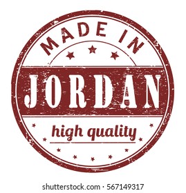 rubber stamp with text "made in Jordan, high quality" on white, vector illustration