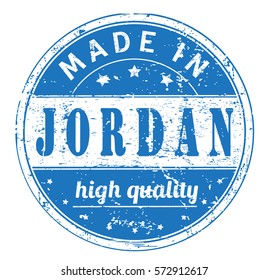 rubber stamp with text "made in Jordan, high quality" on white, vector illustration