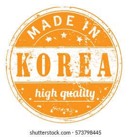 rubber stamp with text "made in Korea, high quality" on white, vector illustration