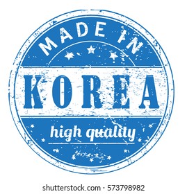 rubber stamp with text "made in Korea, high quality" on white, vector illustration