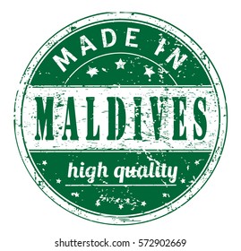 rubber stamp with text "made in Maldives, high quality" on white, vector illustration