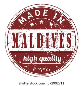 rubber stamp with text "made in Maldives, high quality" on white, vector illustration
