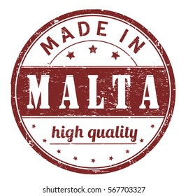 rubber stamp with text "made in Malta, high quality" on white, vector illustration