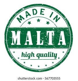 rubber stamp with text "made in Malta, high quality" on white, vector illustration