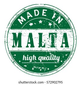 rubber stamp with text "made in Malta, high quality" on white, vector illustration