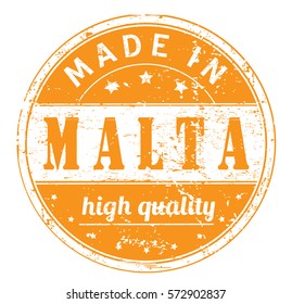 rubber stamp with text "made in Malta, high quality" on white, vector illustration