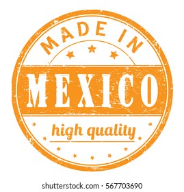 rubber stamp with text "made in Mexico, high quality" on white, vector illustration