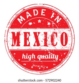 rubber stamp with text "made in Mexico, high quality" on white, vector illustration