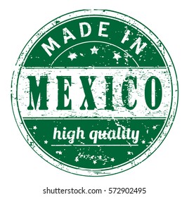 rubber stamp with text "made in Mexico, high quality" on white, vector illustration