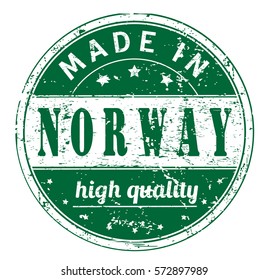 rubber stamp with text "made in Norway, high quality" on white, vector illustration