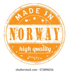 rubber stamp with text "made in Norway, high quality" on white, vector illustration