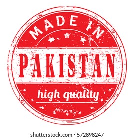 rubber stamp with text "made in Pakistan, high quality" on white, vector illustration