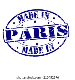 Rubber stamp with text made in Paris inside, vector illustration