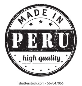 rubber stamp with text "made in Peru, high quality" on white, vector illustration