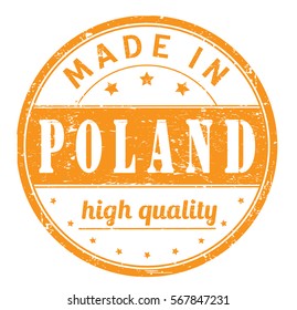 rubber stamp with text "made in Poland, high quality" on white, vector illustration