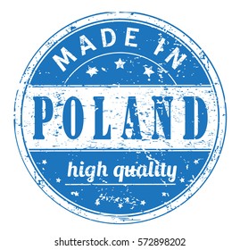 rubber stamp with text "made in Poland, high quality" on white, vector illustration