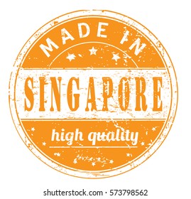 rubber stamp with text "made in Singapore, high quality" on white, vector illustration