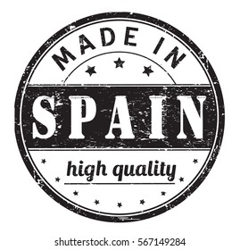 rubber stamp with text "made in Spain, high quality" on white, vector illustration