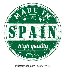 rubber stamp with text "made in Spain, high quality" on white, vector illustration