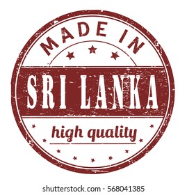 rubber stamp with text "made in Sri Lanka, high quality" on white, vector illustration