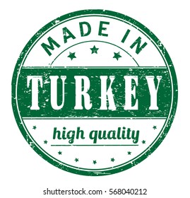 rubber stamp with text "made in Turkey, high quality" on white, vector illustration