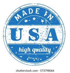 rubber stamp with text "made in USA, high quality" on white, vector illustration