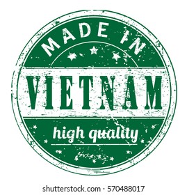 rubber stamp with text "made in Vietnam, high quality" on white, vector illustration
