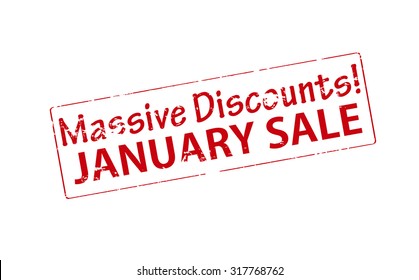 Rubber stamp with text massive discounts January sale inside, vector illustration