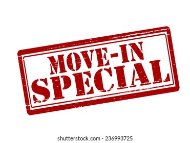 Rubber stamp with text move in special inside, vector illustration