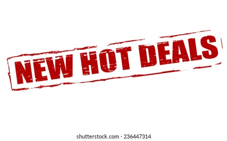 Rubber stamp with text new hot deals inside, vector illustration