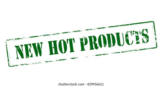 Rubber stamp with text new hot products inside, vector illustration