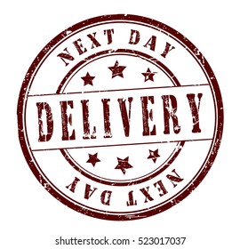rubber stamp with text "next day delivery" on white, vector illustration