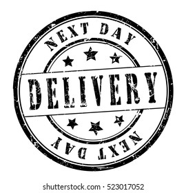 rubber stamp with text "next day delivery" on white, vector illustration