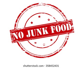 Rubber stamp with text no junk food inside, vector illustration