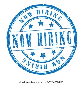 rubber stamp with text "now hiring" on white, vector illustration