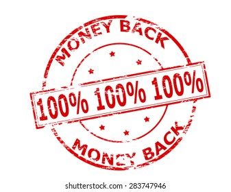 Rubber stamp with text one hundred percent money back inside, vector illustration