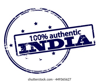 Rubber stamp with text one hundred percent authentic India inside, vector illustration