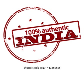 Rubber stamp with text one hundred percent authentic India inside, vector illustration