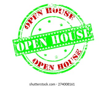 Rubber stamp with text open house inside, vector illustration