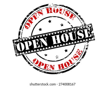 Rubber stamp with text open house inside, vector illustration