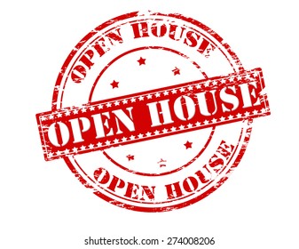 Rubber stamp with text open house inside, vector illustration