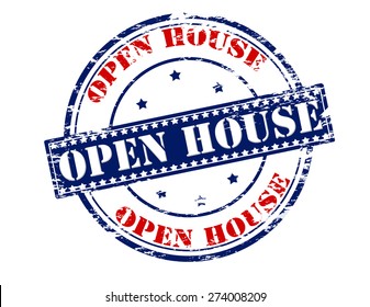 Rubber stamp with text open house inside, vector illustration