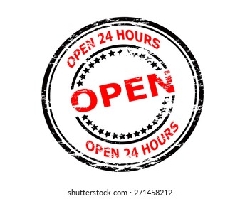 Rubber stamp with text open twenty four hours inside, vector illustration