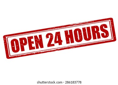 Rubber stamp with text open twenty four hours inside, vector illustration