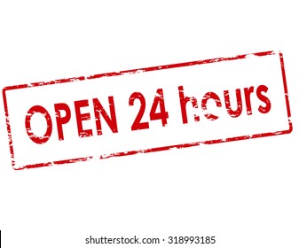 Rubber stamp with text open twenty four hours inside, vector illustration