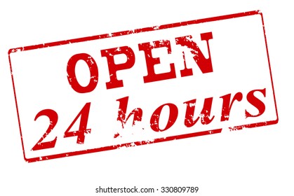 Rubber stamp with text open twenty four hours inside, vector illustration