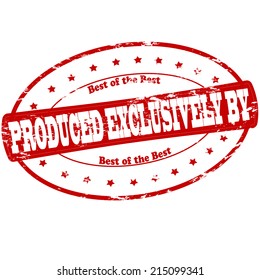 Rubber stamp with text produced exclusively inside, vector illustration