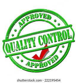 Rubber stamp with text quality control inside, vector illustration